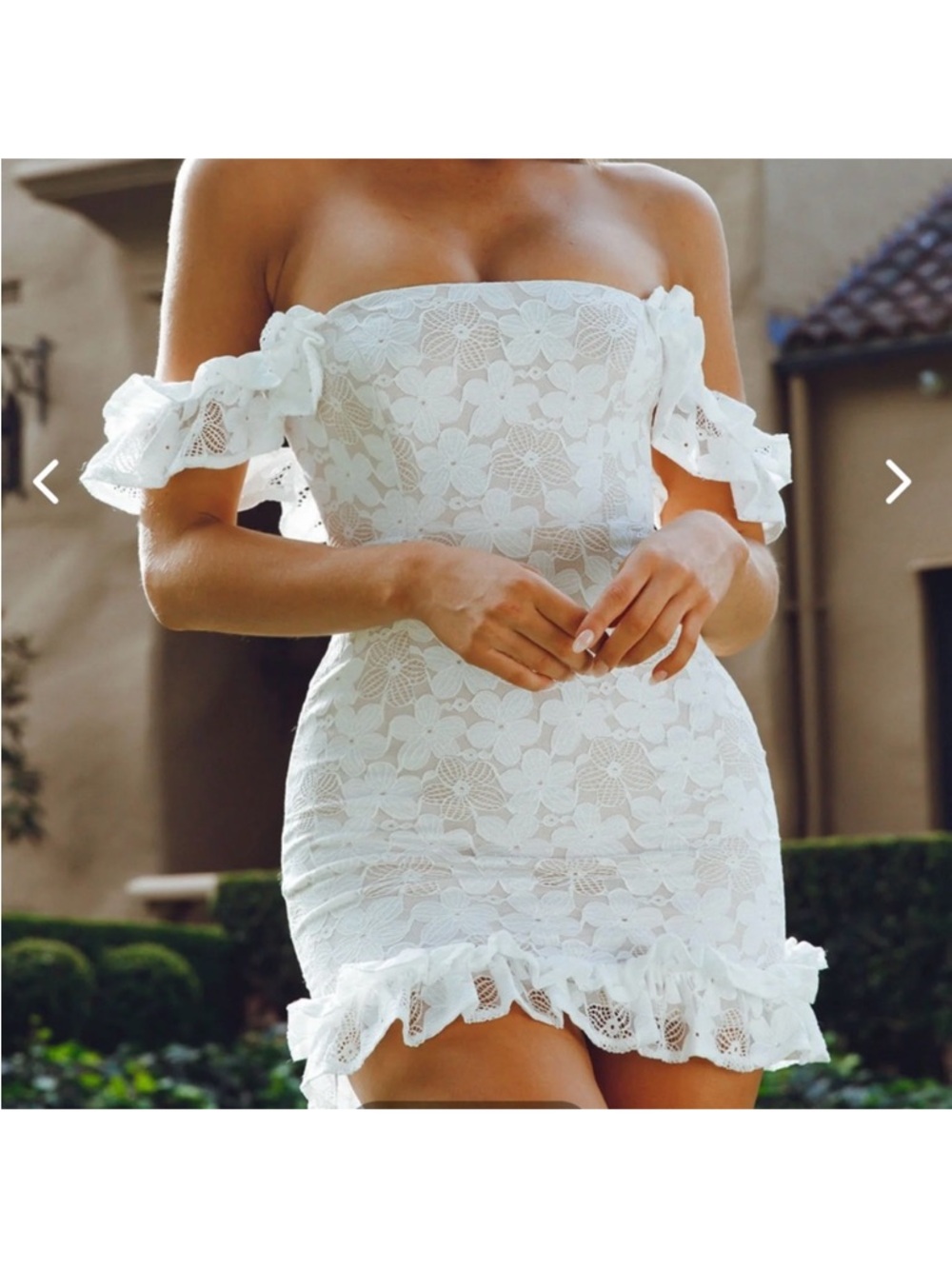 Selfie Leslie White Floral Lace Off-Shoulder Mini Dress